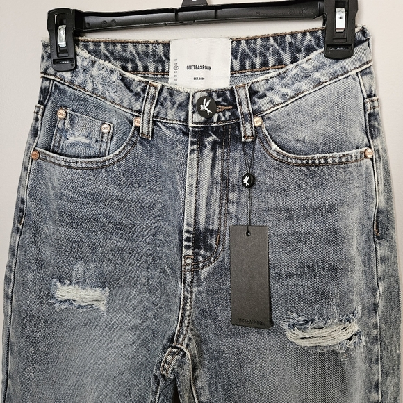 One Teaspoon Jeans Distressed Denim Awesome Baggies Blue Blossom High Waist - Picture 5 of 15